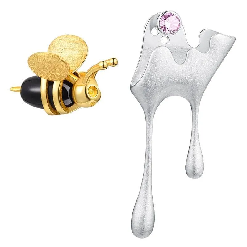 Bee & Dripping Honey Asymmetric Stud Earrings