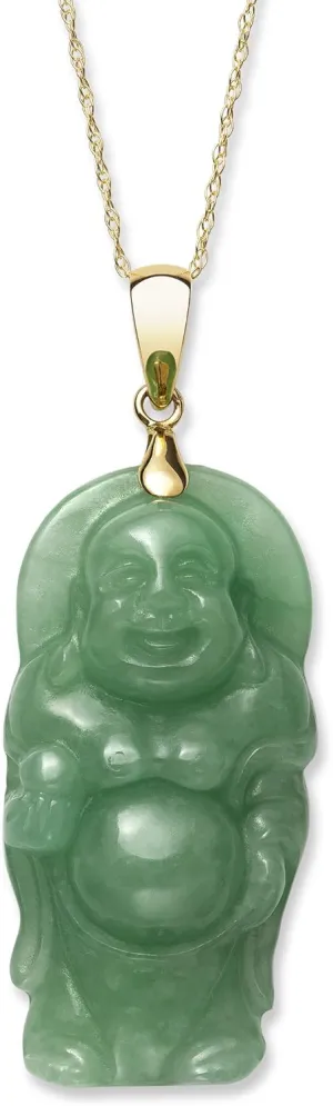 Belacqua Natural Buddha Jade Pendant Necklace for Women | 14K Yellow Gold 18" Rope Chain With Spring Ring Clasp | Jewelry for Her | Gift Box Included