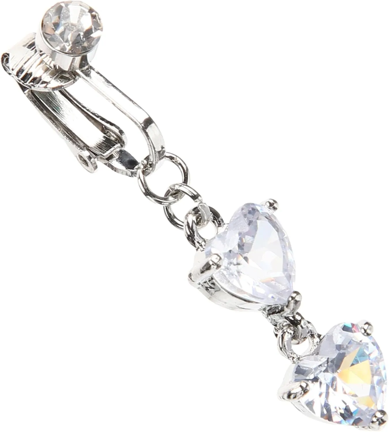 Belly Button Ring with Zircon Dangle Non Piercing Navel Jewelry for Women Heart Shaped Design Material Accessory for Body Art Lovers