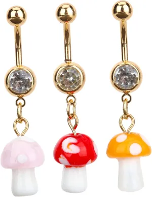 Belly Button Rings for Women Set of 3 Dangle Colorful Mushroom Shaped Navel Piercing Jewelry Random Style