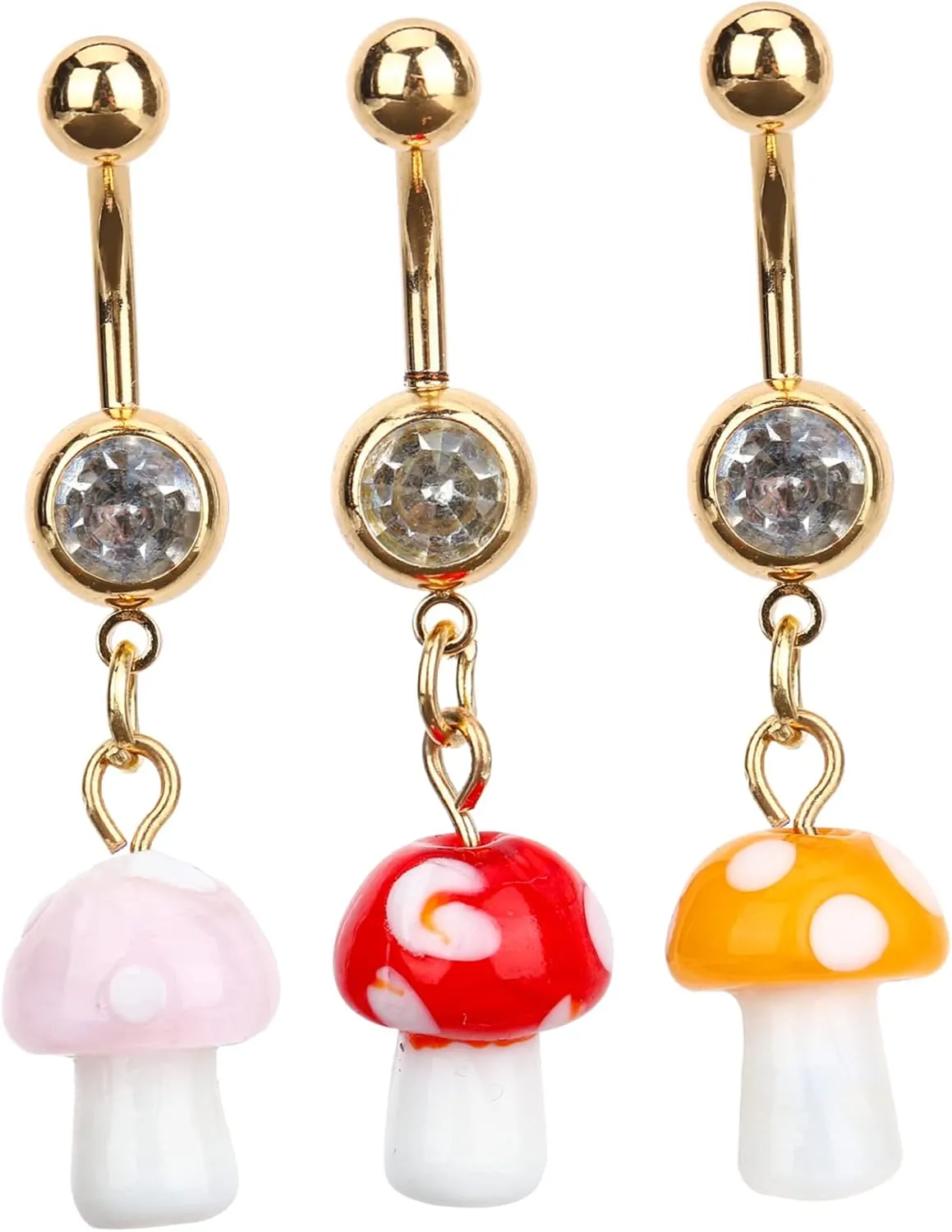 Belly Button Rings for Women Set of 3 Dangle Colorful Mushroom Shaped Navel Piercing Jewelry Random Style