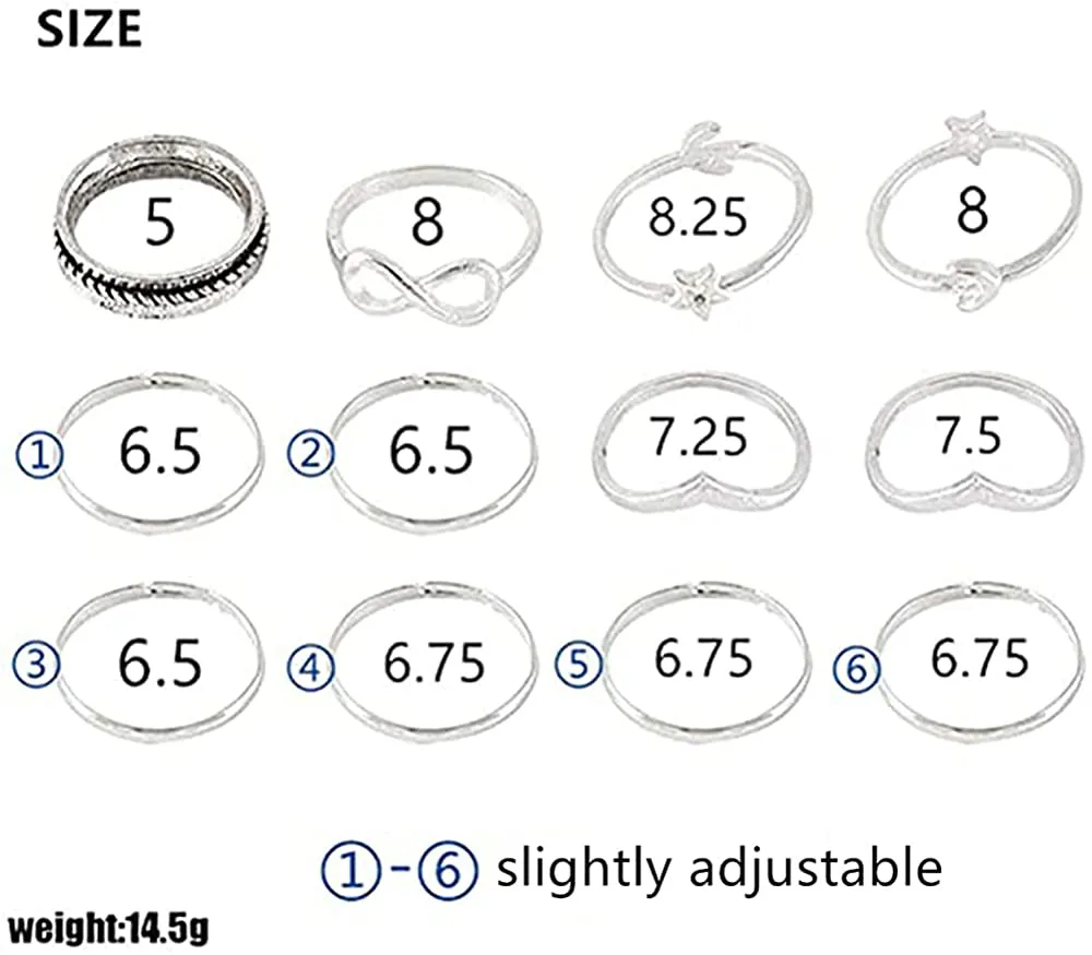 BERYUAN Women 12pcs Rings Silver Rings for Teen Girls Women Ring Set Rings Size 5 6 7 8