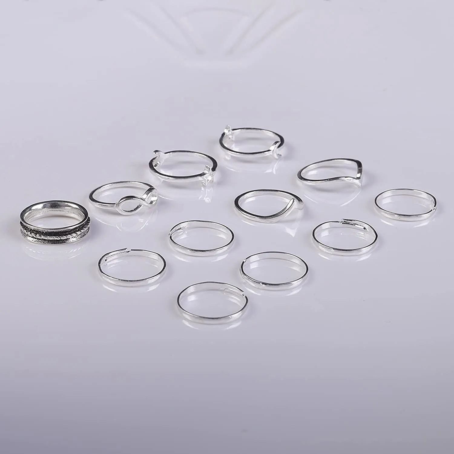 BERYUAN Women 12pcs Rings Silver Rings for Teen Girls Women Ring Set Rings Size 5 6 7 8