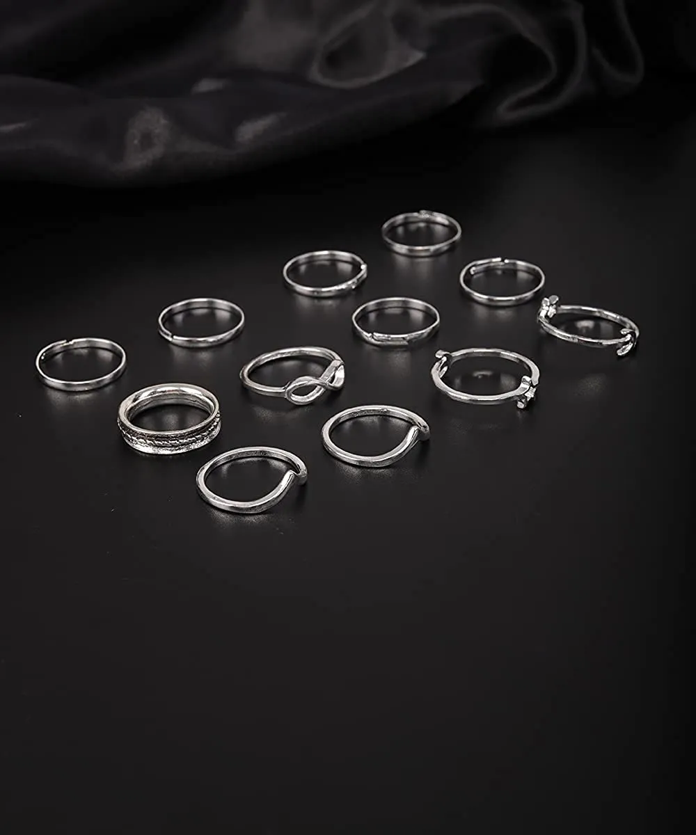 BERYUAN Women 12pcs Rings Silver Rings for Teen Girls Women Ring Set Rings Size 5 6 7 8