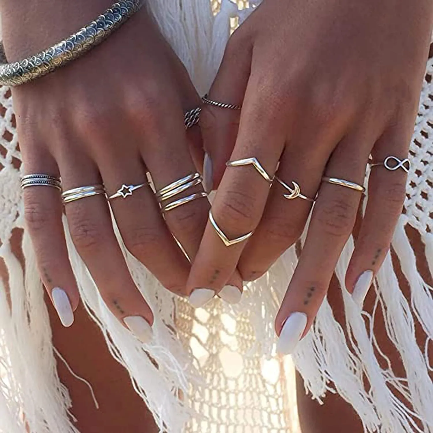 BERYUAN Women 12pcs Rings Silver Rings for Teen Girls Women Ring Set Rings Size 5 6 7 8
