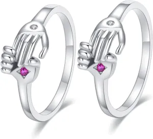 BESPORTBLE 2Pcs Couple Rings Romantic Embrace Design Wedding Promise Rings for Couples Unique Love Jewelry Valentine's Day Present