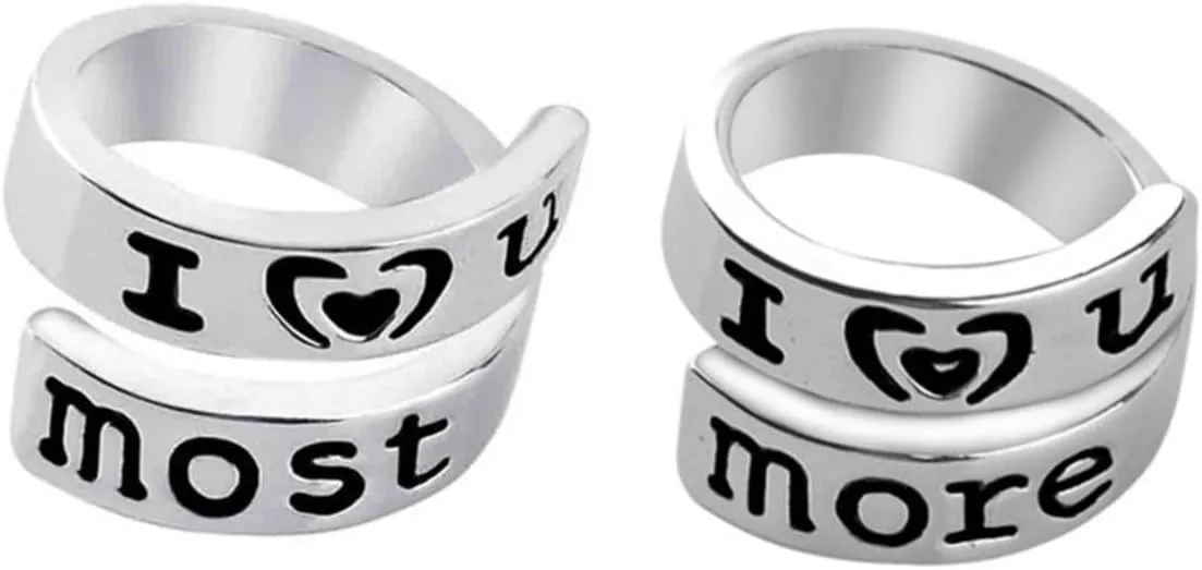 BESPORTBLE 2pcs Promise Rings for Couples Set 'i Love You Most' 'i ' Engraved Couples Rings Valentine's Day Jewelry Zinc Alloy Electroplating Finish