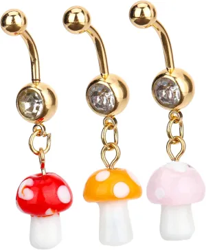 BESPORTBLE 3Pcs Mushroom Belly Rings Jewelry Navel Piercing Accessories for Women Comfortable Fit Easy to Wear for Summer Outfits and Parties