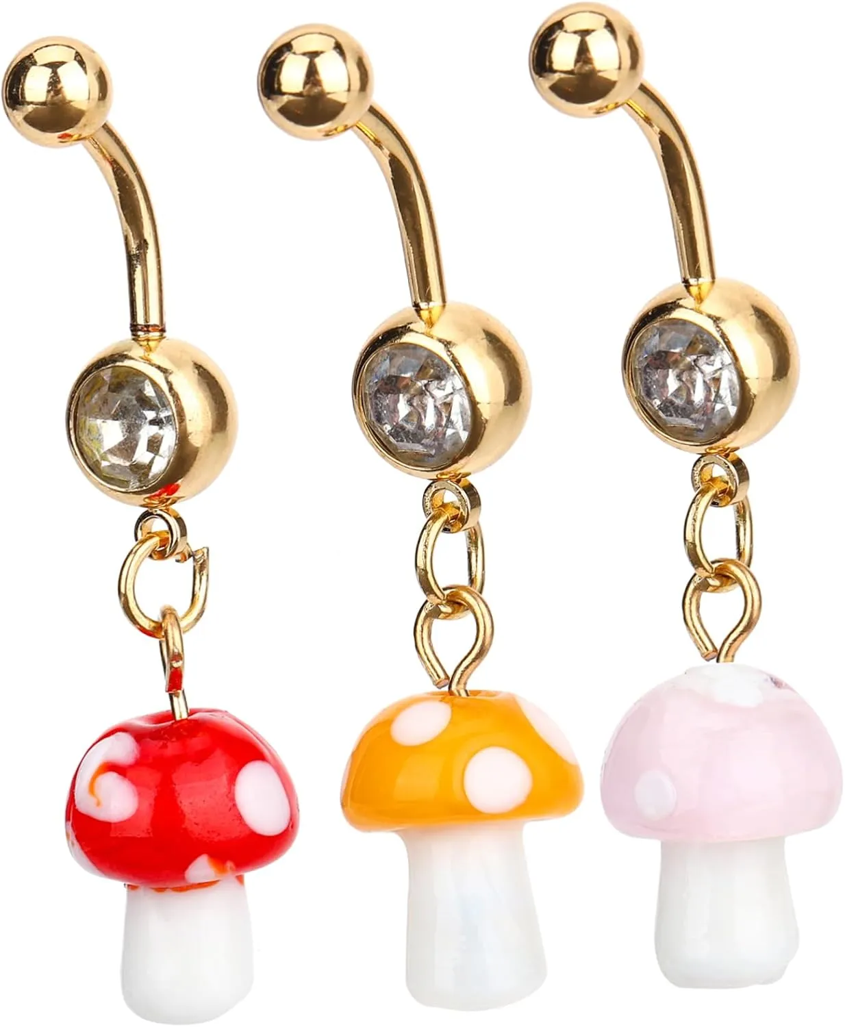 BESPORTBLE 3Pcs Mushroom Belly Rings Jewelry Navel Piercing Accessories for Women Comfortable Fit Easy to Wear for Summer Outfits and Parties