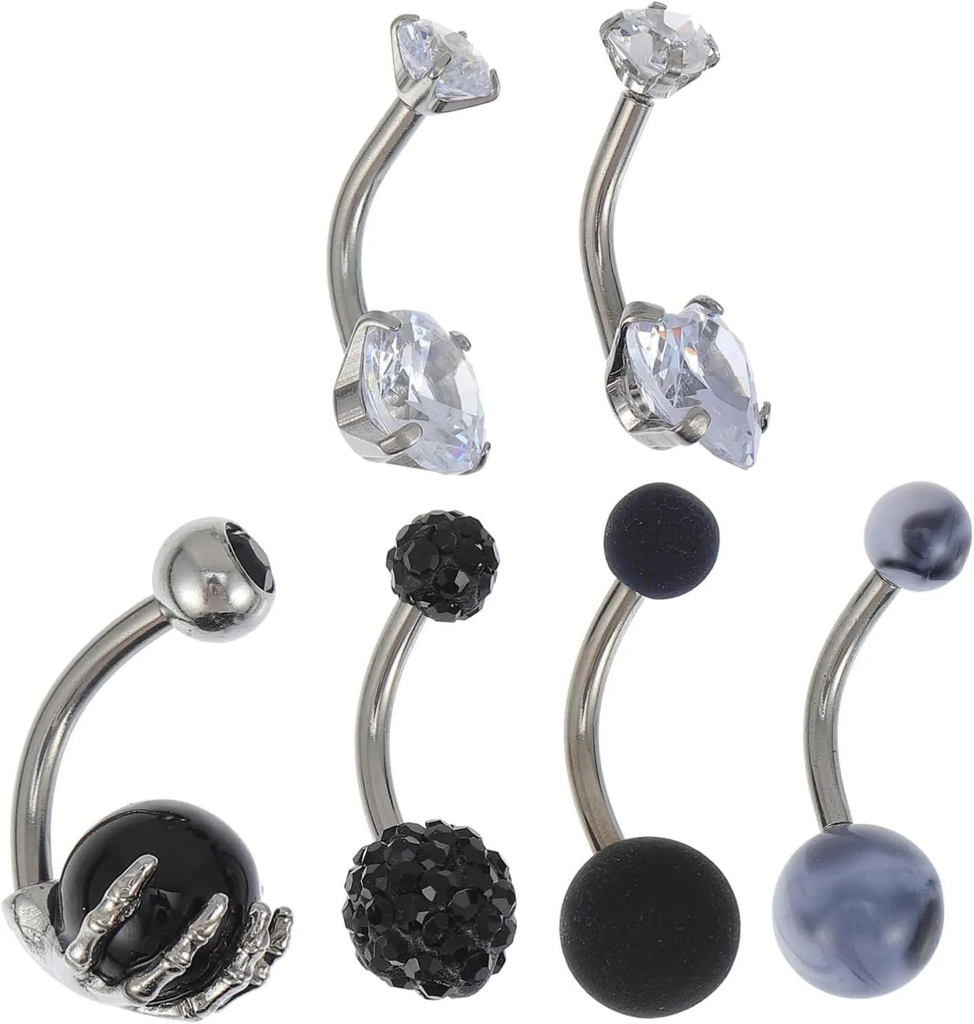 BESPORTBLE Stainless Steel Navel Rings Set 6pcs Fashionable Belly Rings Diamonds for Party and Beach