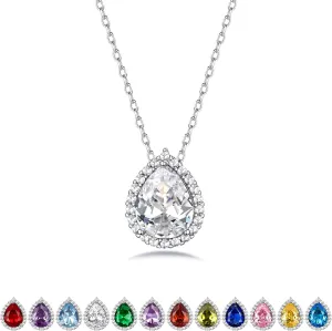 Bestyle Sparkling 925 Sterling Silver Birthstone Necklaces for Women, Created Heart/Round/Teardrop/Square Crystal Solitaire Pendant Diamond Necklace, Great Birthday/Anniversary/Wedding Gifts