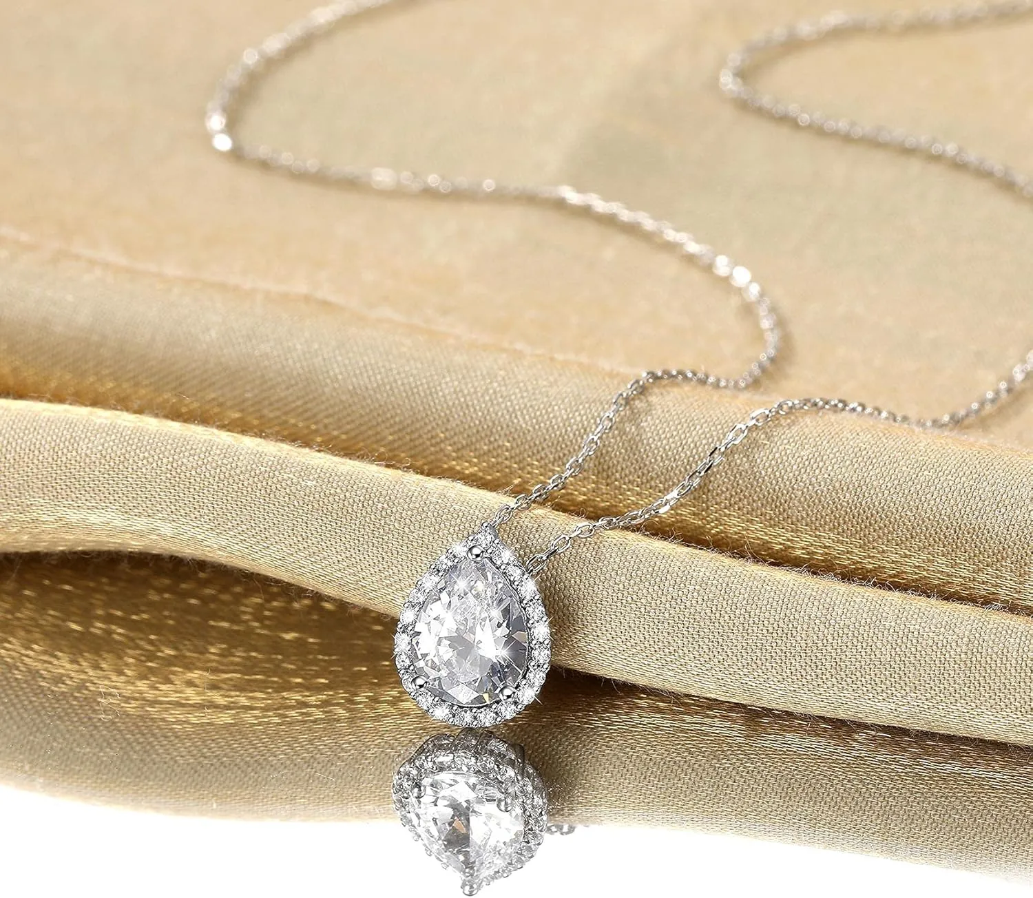 Bestyle Sparkling 925 Sterling Silver Birthstone Necklaces for Women, Created Heart/Round/Teardrop/Square Crystal Solitaire Pendant Diamond Necklace, Great Birthday/Anniversary/Wedding Gifts