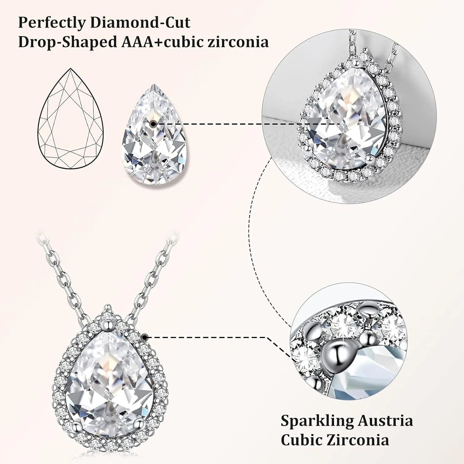 Bestyle Sparkling 925 Sterling Silver Birthstone Necklaces for Women, Created Heart/Round/Teardrop/Square Crystal Solitaire Pendant Diamond Necklace, Great Birthday/Anniversary/Wedding Gifts