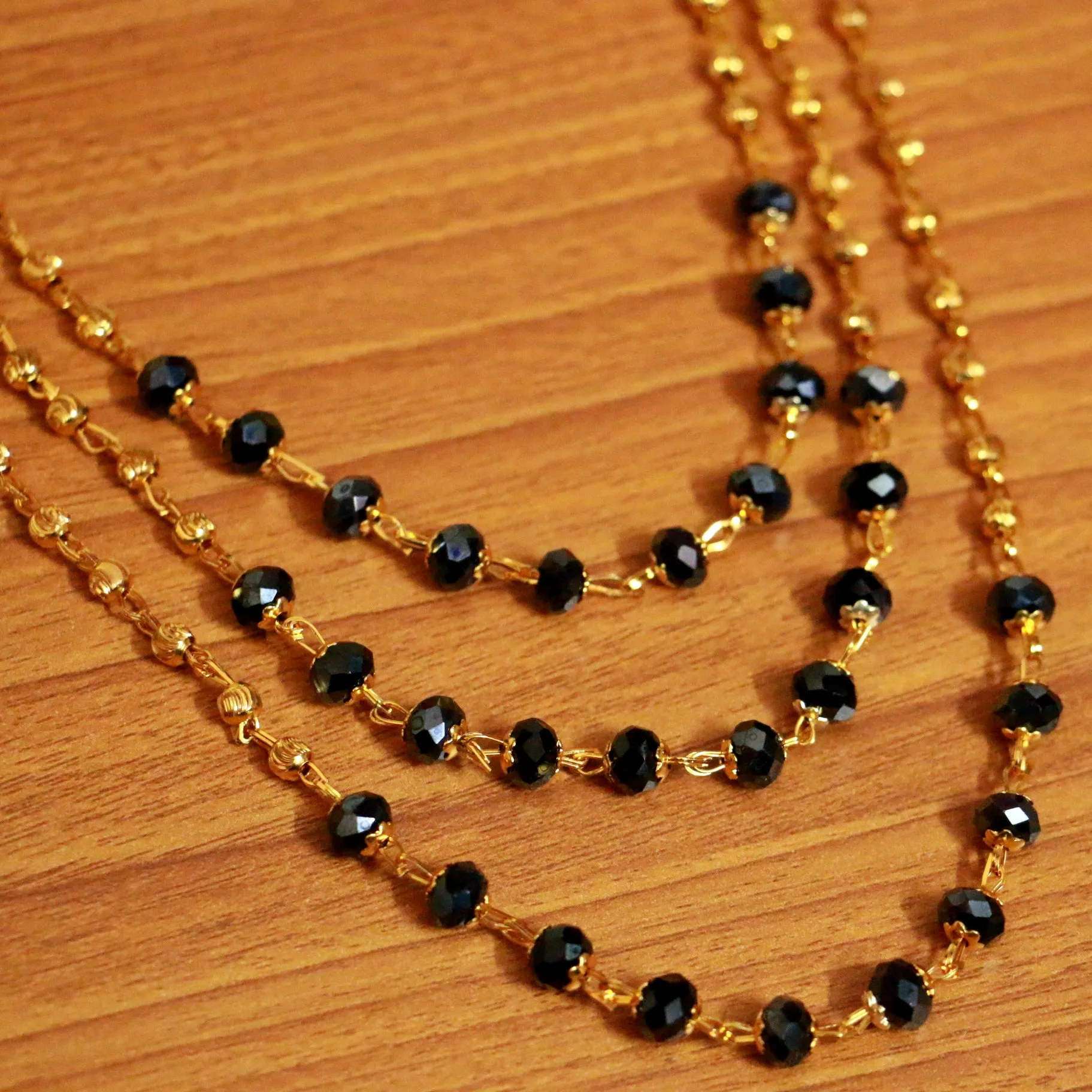 Black Crystal & Gold bead Necklace