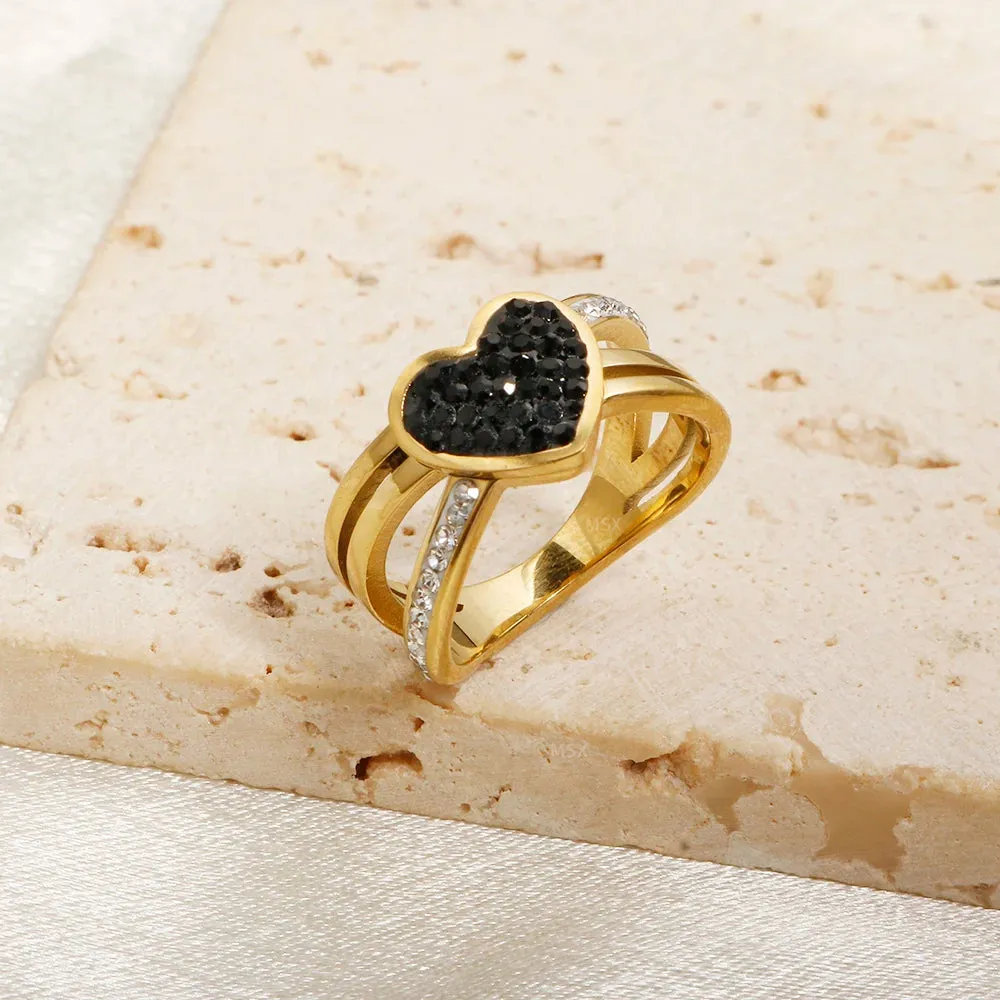 Black Peach Heart Ring Cross Full Stone Crystal Inlay