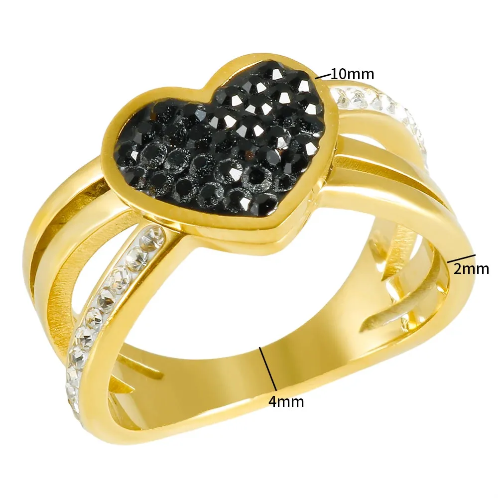 Black Peach Heart Ring Cross Full Stone Crystal Inlay