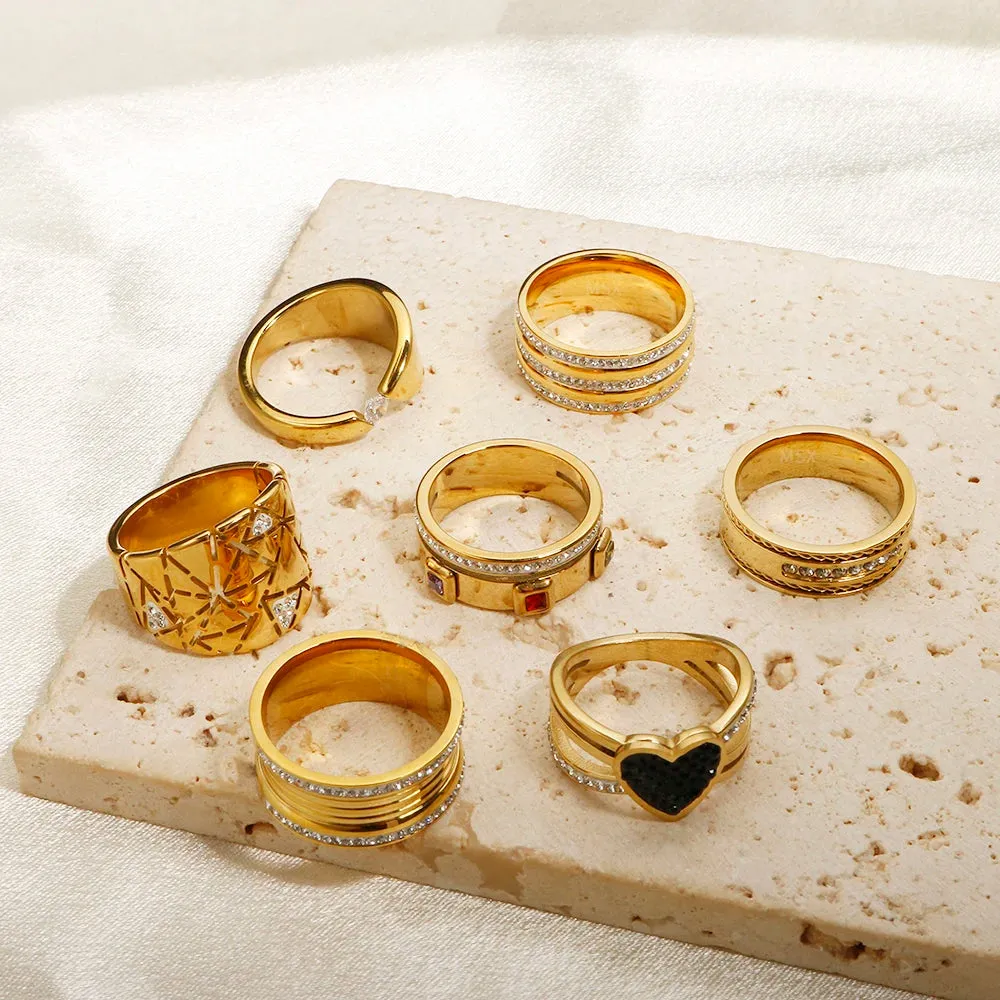 Black Peach Heart Ring Cross Full Stone Crystal Inlay