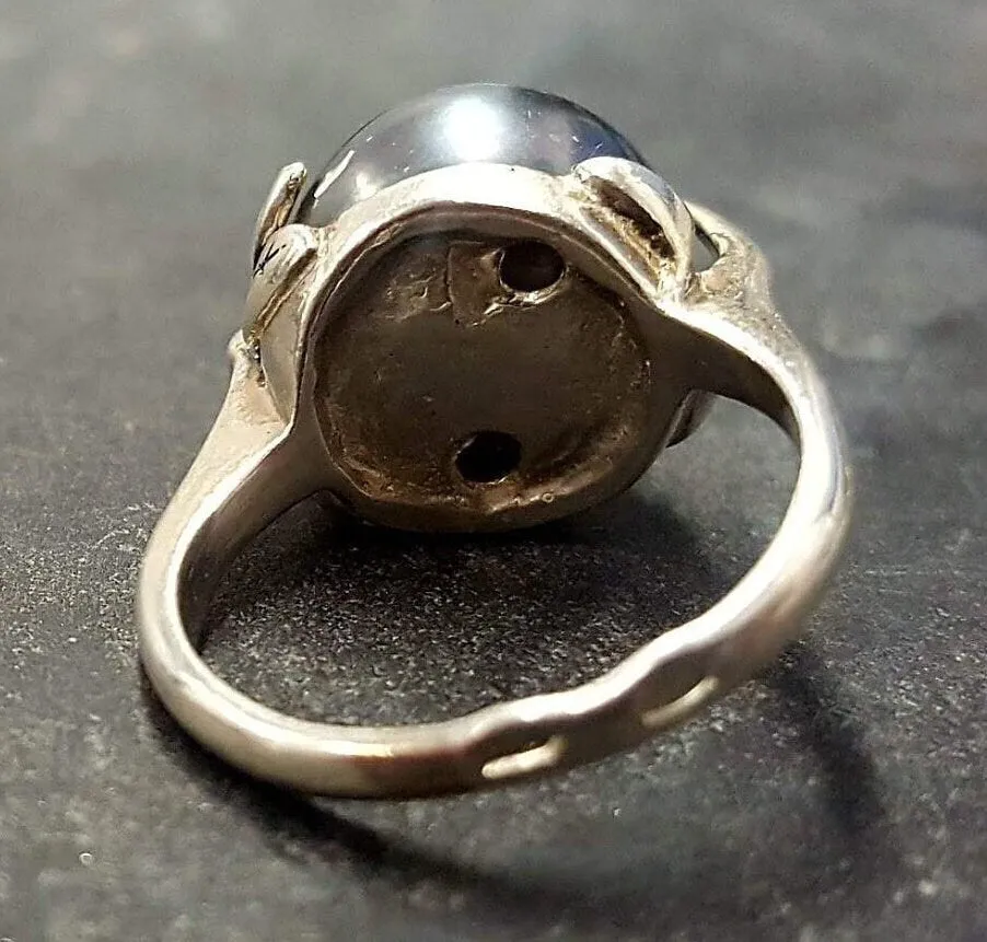 Black Pearl Ring - Natural Pearl Ring - Vintage Leaf Ring