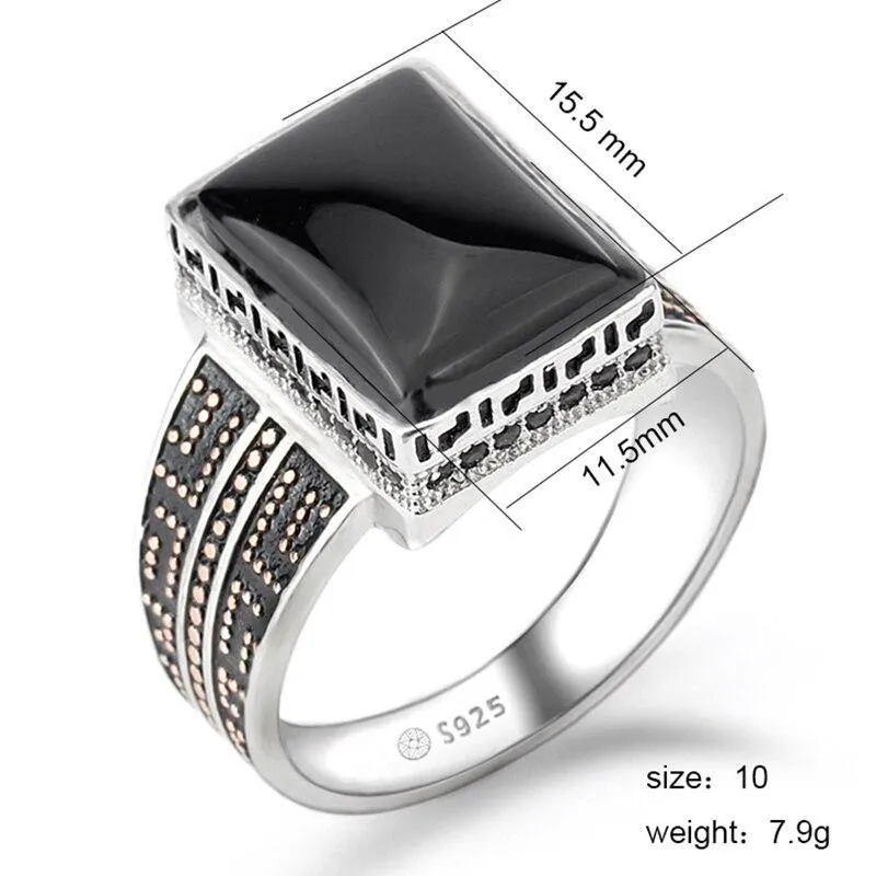 Black Rectangle Agate Stone Mature Charm Ring