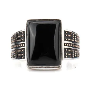 Black Rectangle Agate Stone Mature Charm Ring