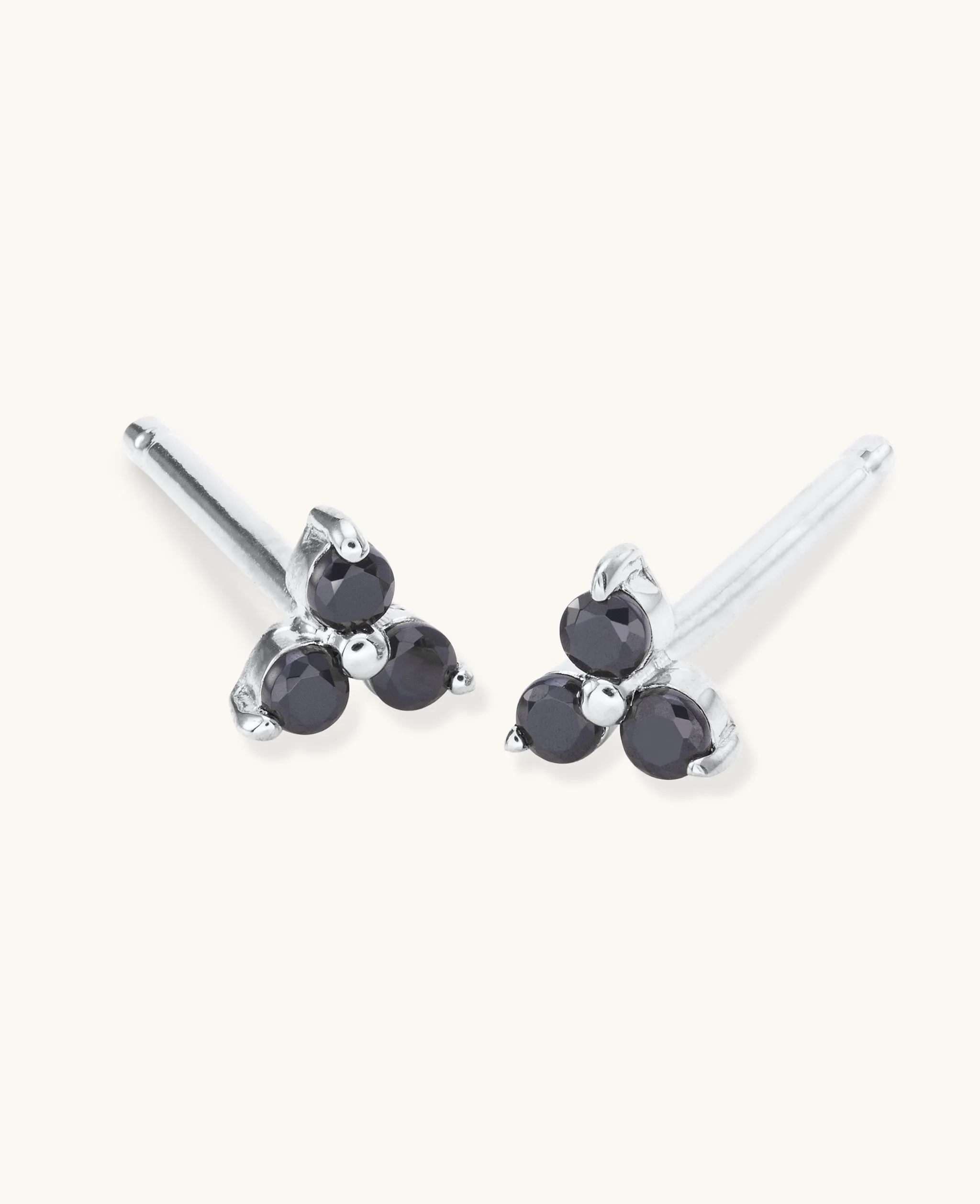 Black Spinel Large Fleur Studs Silver