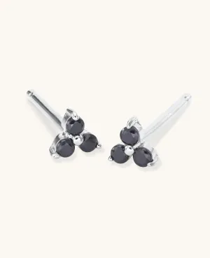 Black Spinel Large Fleur Studs Silver
