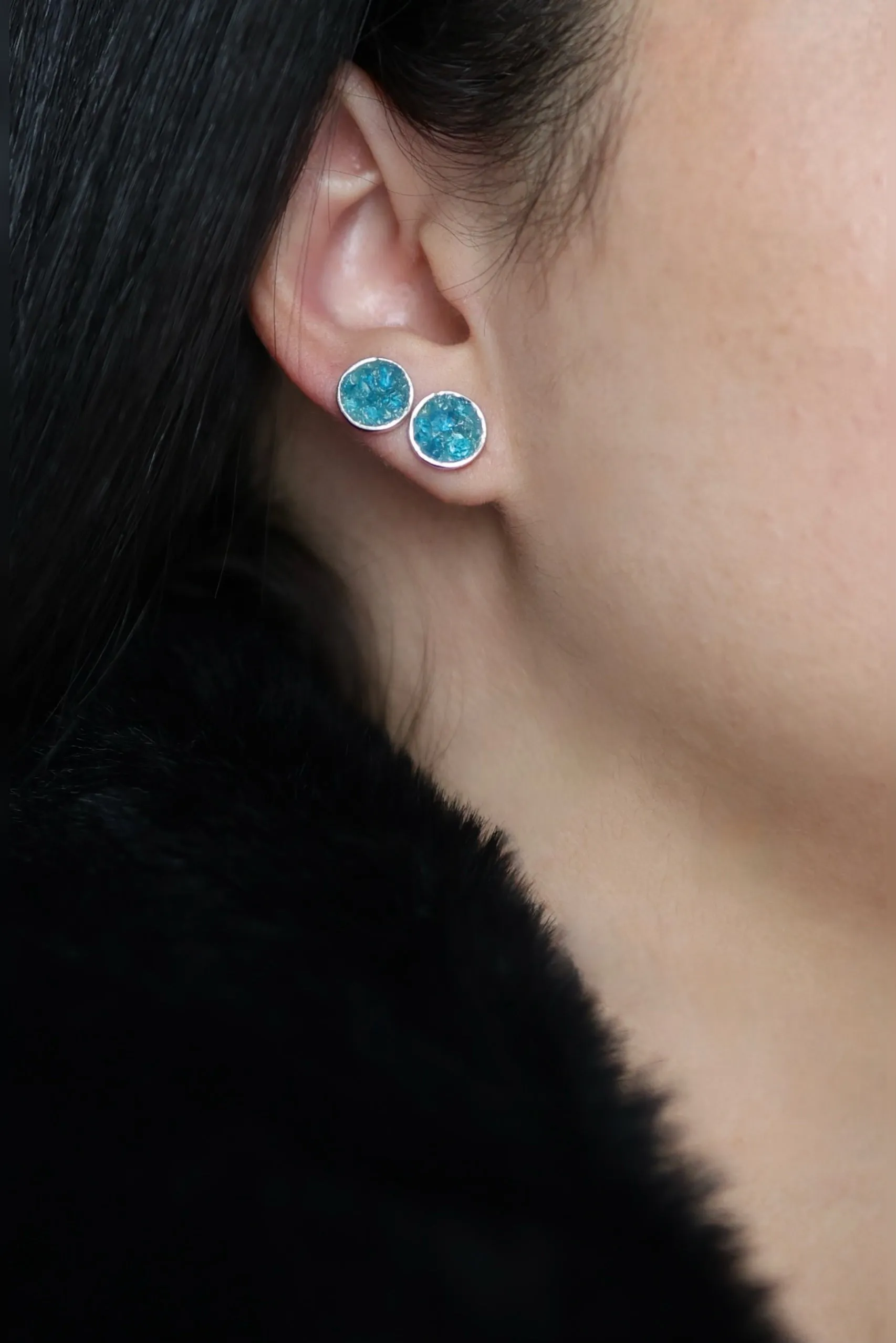 Blue Apatite Halo Earrings