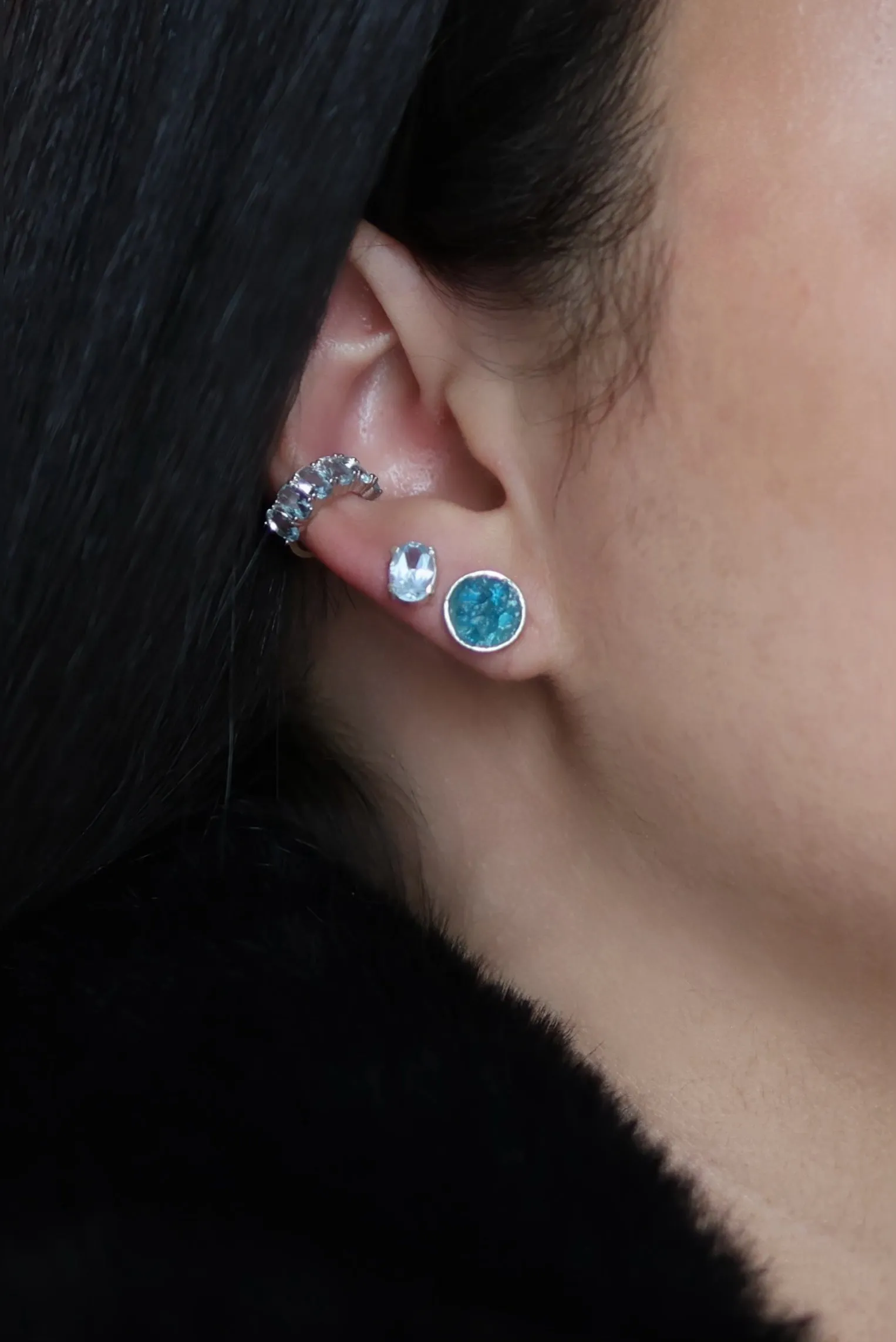 Blue Apatite Halo Earrings
