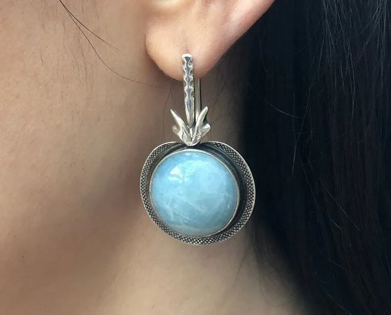 Blue Aquamarine Earrings - Real Aquamarine Drop Earrings - Large Vintage Earrings