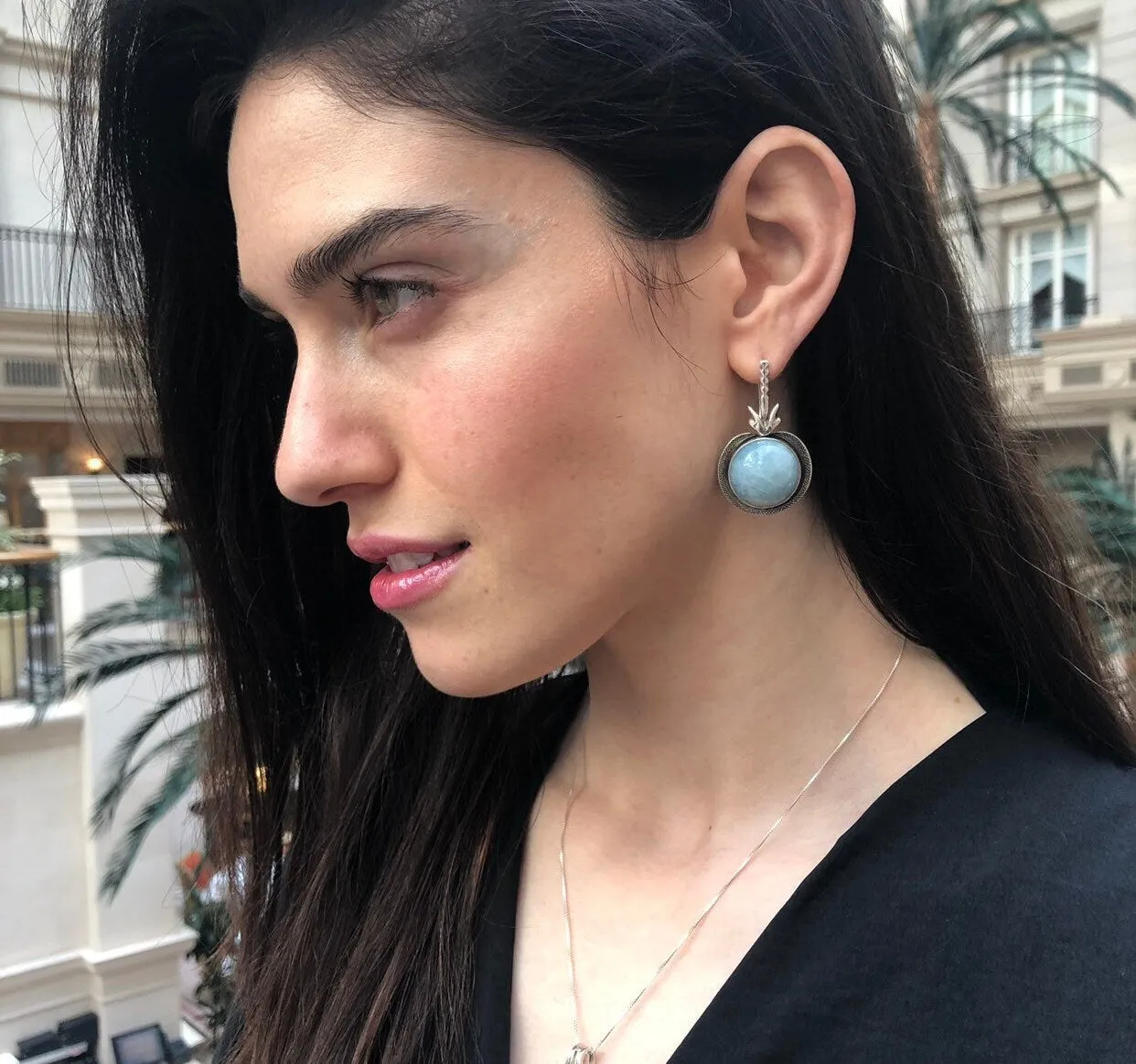 Blue Aquamarine Earrings - Real Aquamarine Drop Earrings - Large Vintage Earrings
