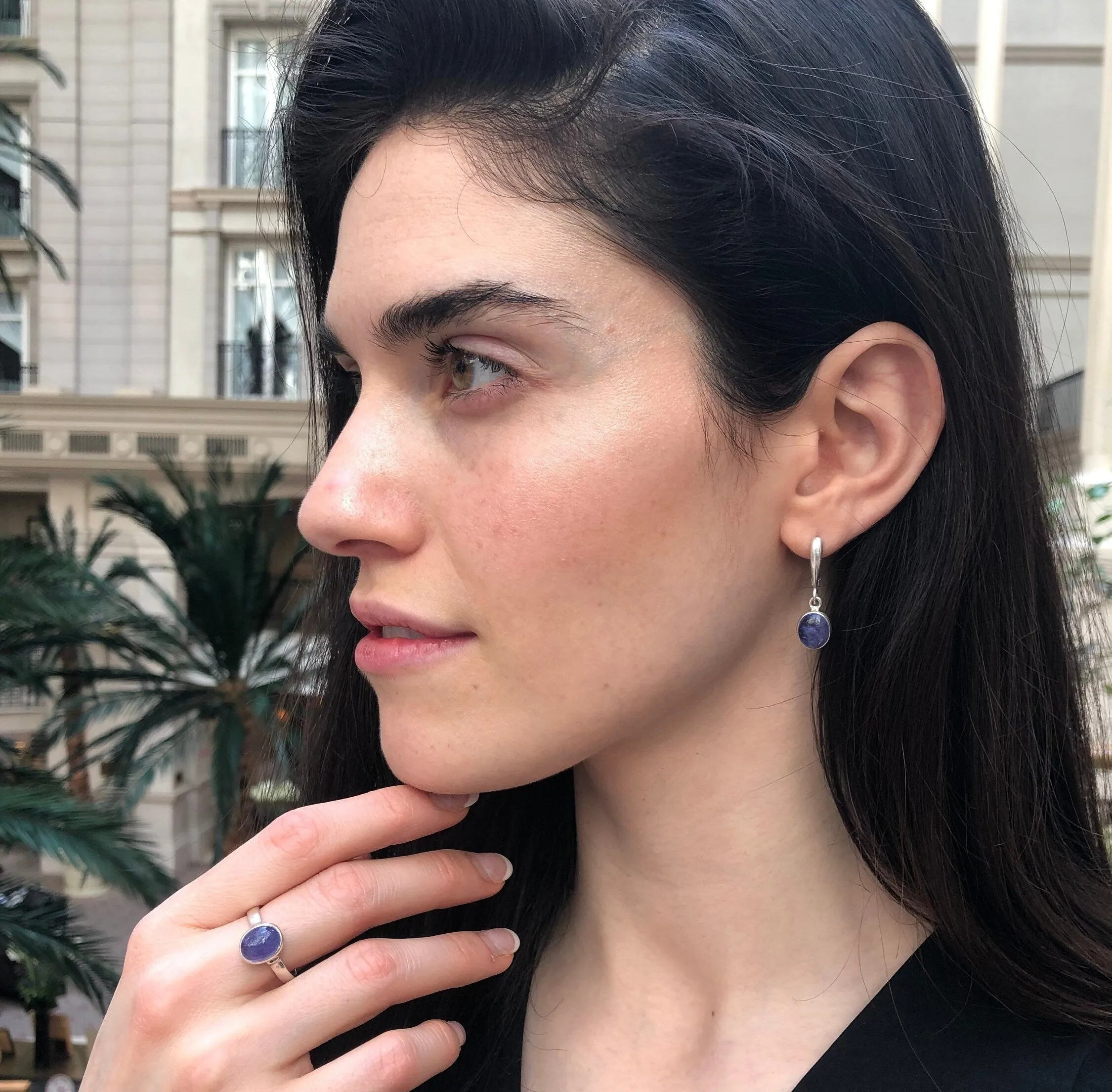 Blue Dangling Earrings - Natural Tanzanite Earrings - Vintage Oval Earrings