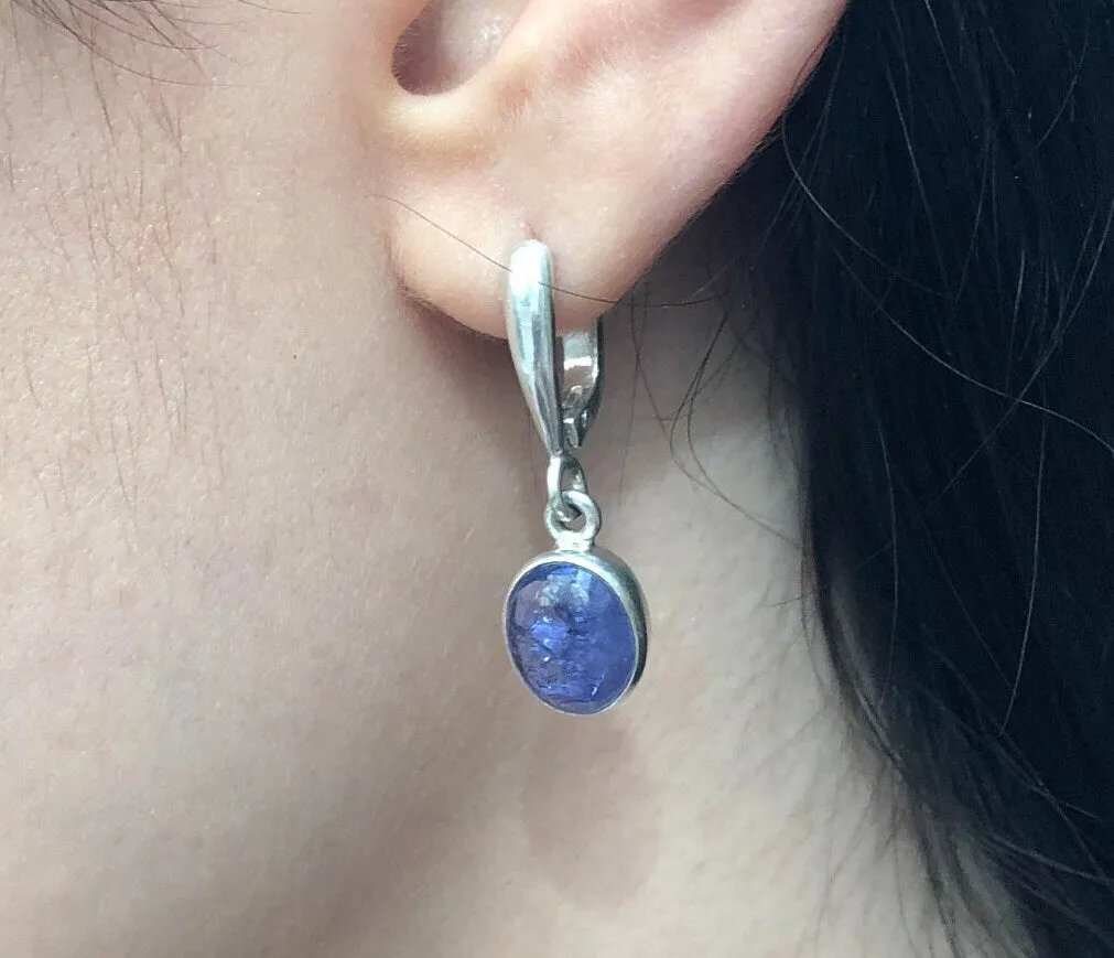 Blue Dangling Earrings - Natural Tanzanite Earrings - Vintage Oval Earrings