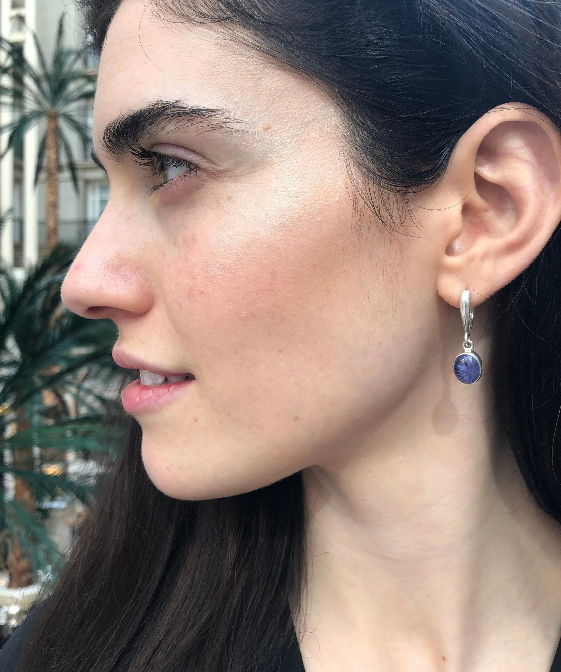 Blue Dangling Earrings - Natural Tanzanite Earrings - Vintage Oval Earrings