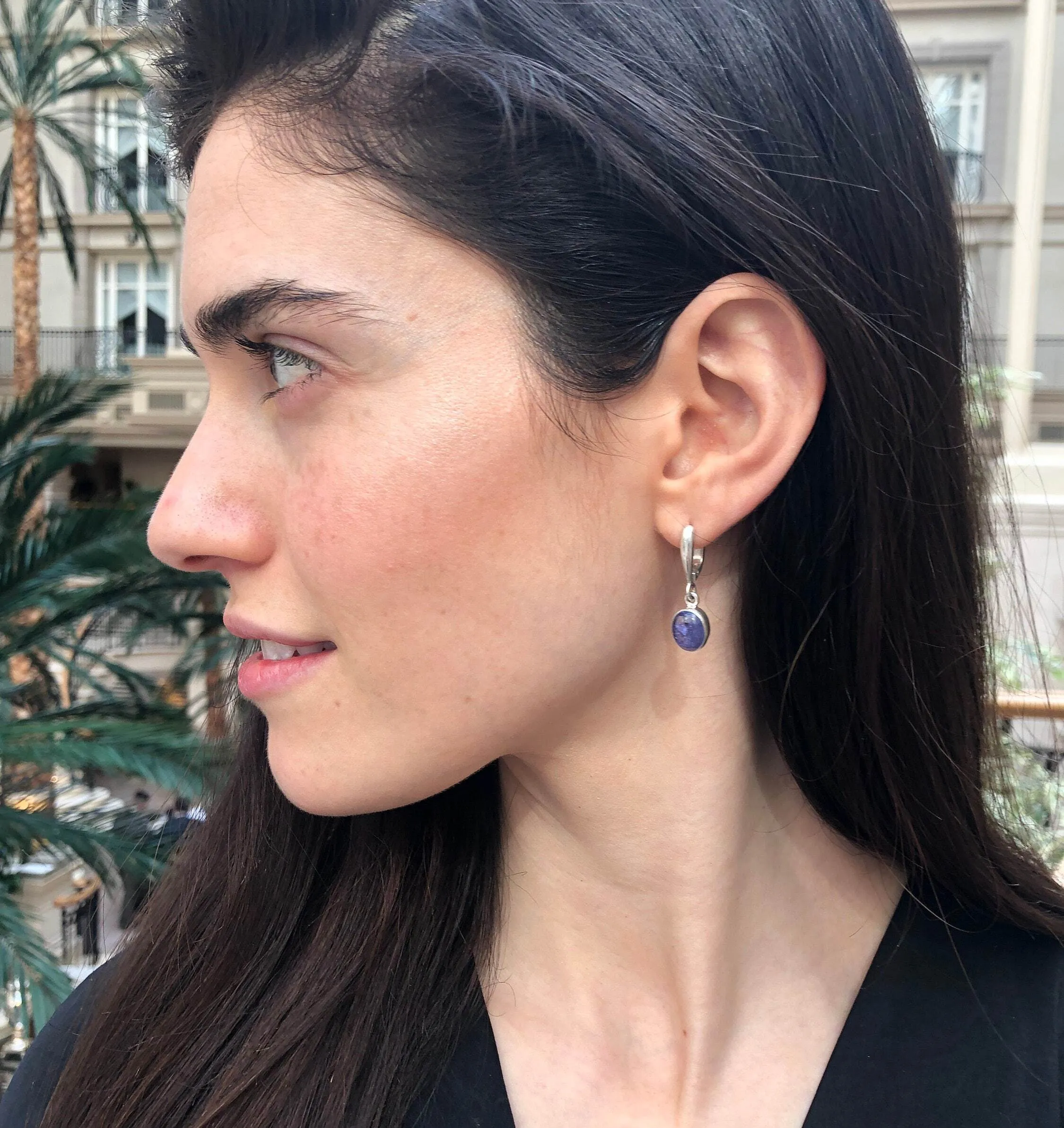 Blue Dangling Earrings - Natural Tanzanite Earrings - Vintage Oval Earrings