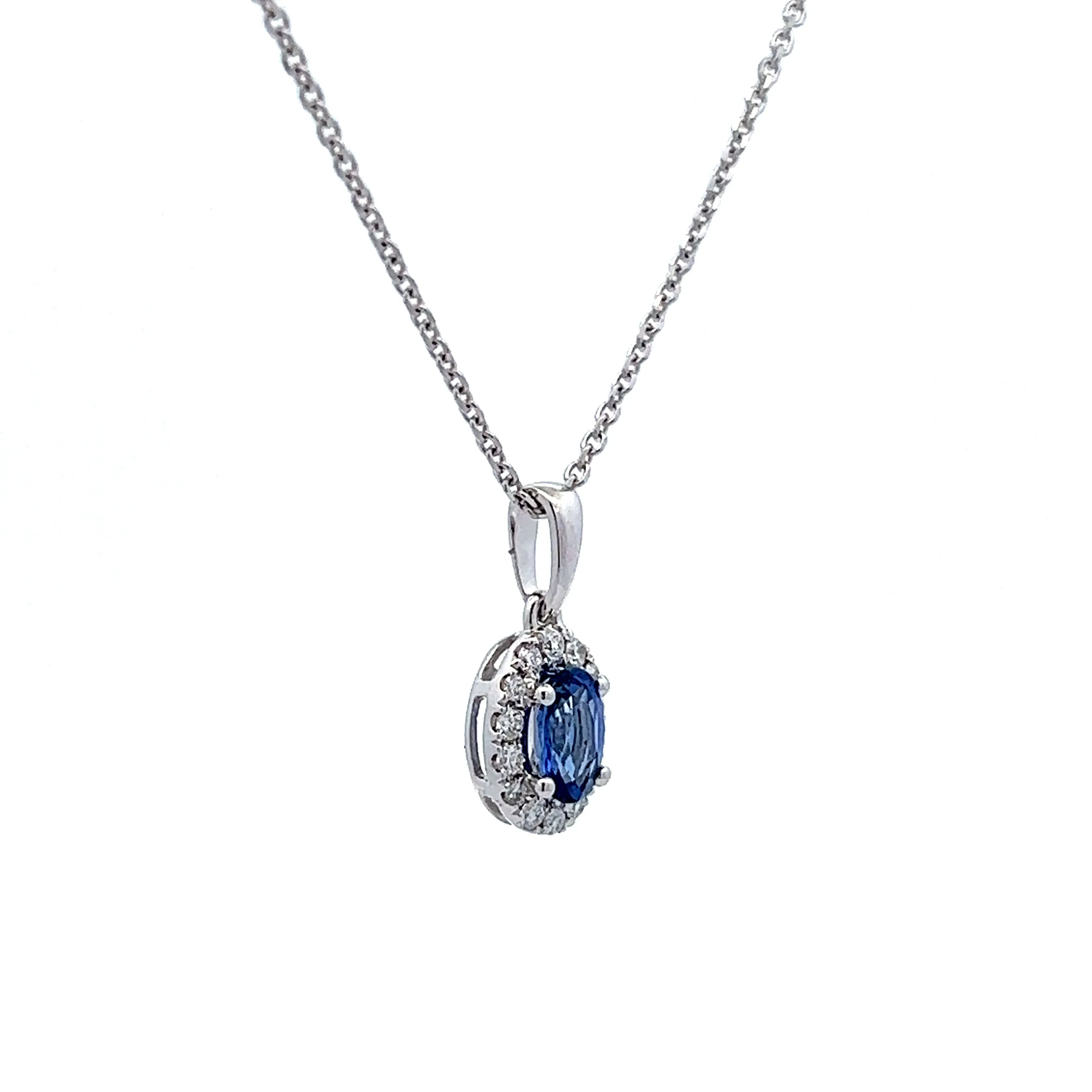 Blue Sapphire & Diamond Necklace in 14k White Gold