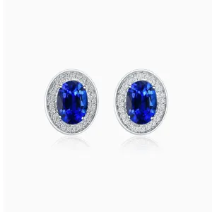 Blue Sapphire Stud Earrings in 18K White Gold