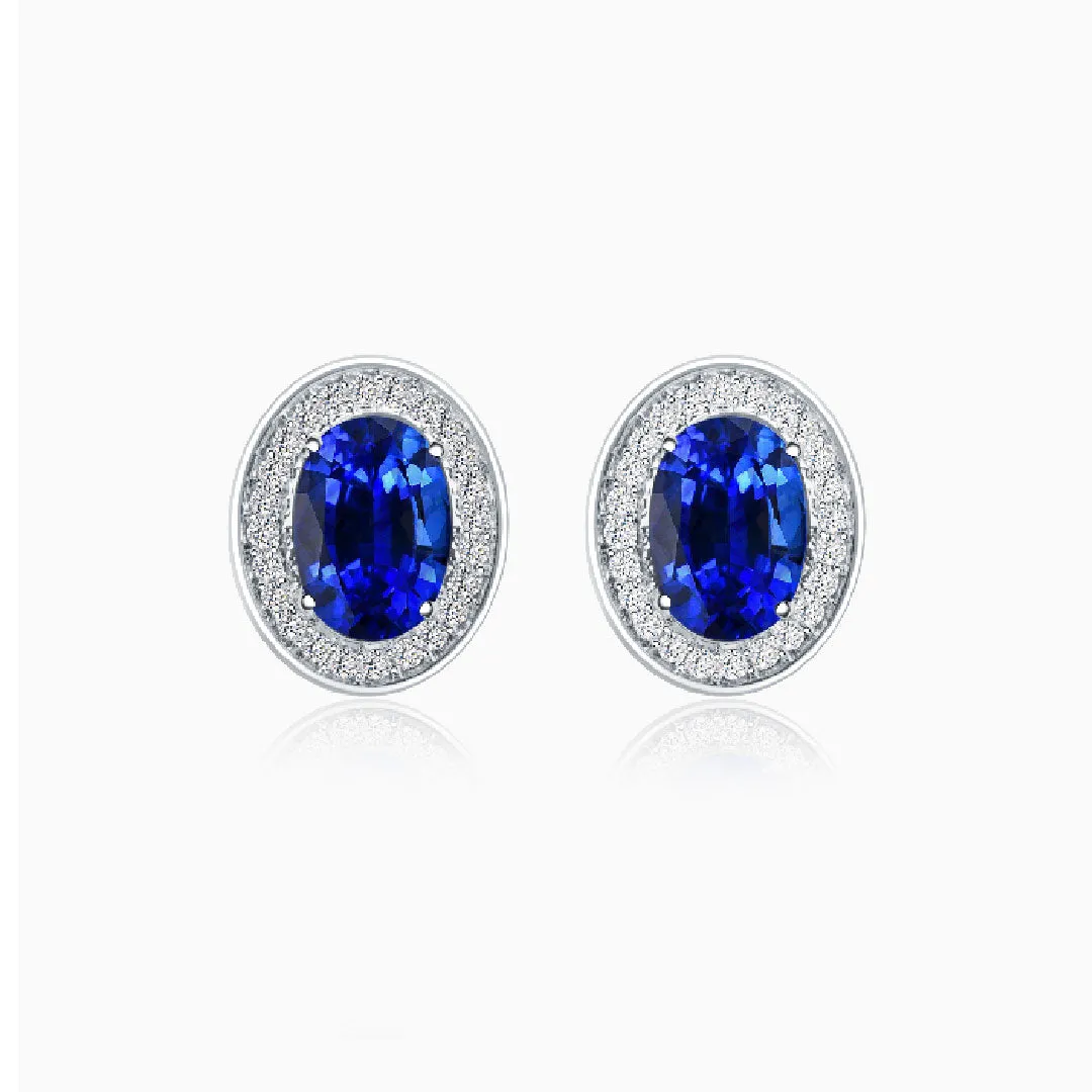 Blue Sapphire Stud Earrings in 18K White Gold