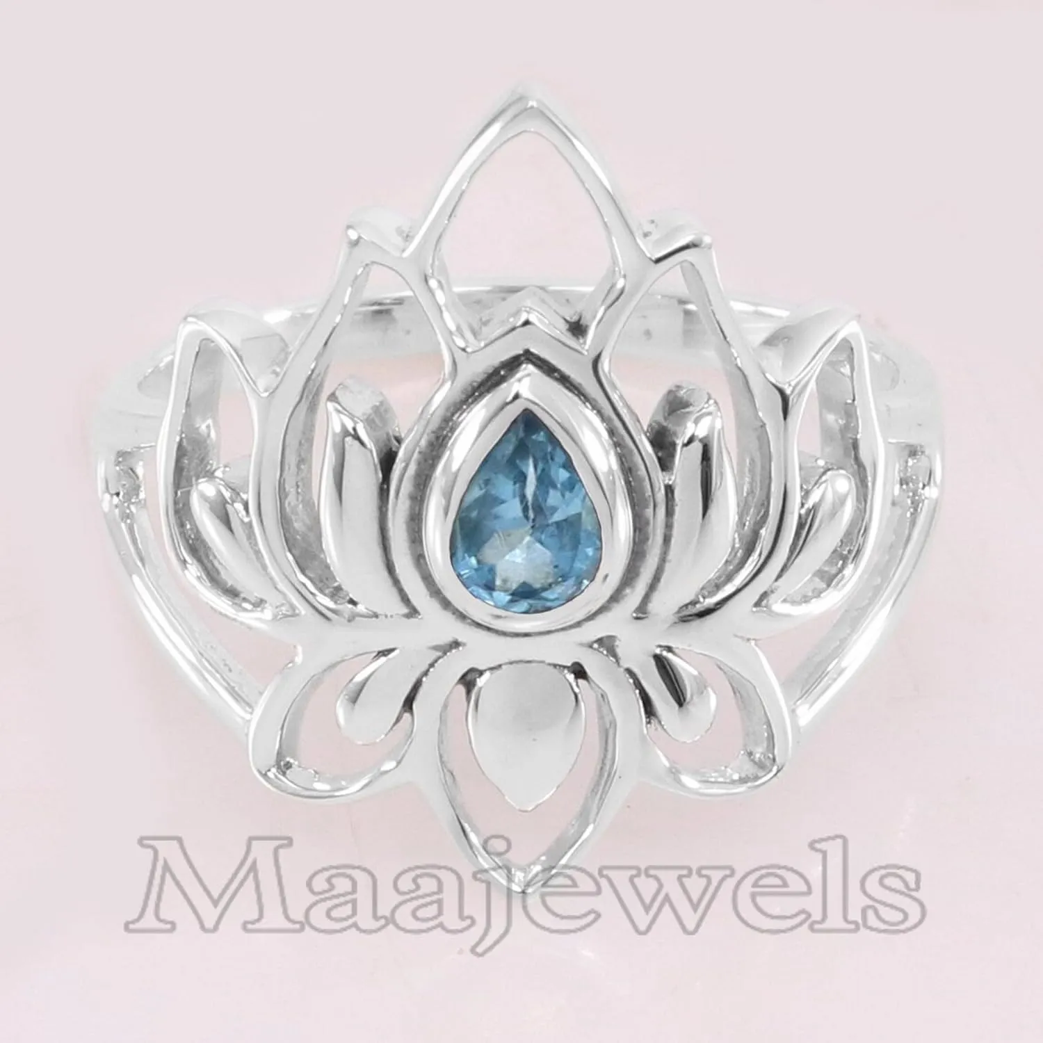 Blue Topaz Ring, 925 Silver Ring, Lotus Ring, Midi Ring, Promise Ring, Unique Ring, Anniversary Ring, Stacking Ring, Dainty Ring, Vintage Ring, Gift For Women, Sky Topaz Jewelry