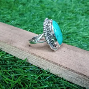 Blue Turquoise Ring, 925 Sterling Silver Ring, Wedding Rings, Bohemian Style, Handmade Statement Rings, Oval Big Gemstone, Vintage Silver Ring, Trending Ring, Gift For Her/Him