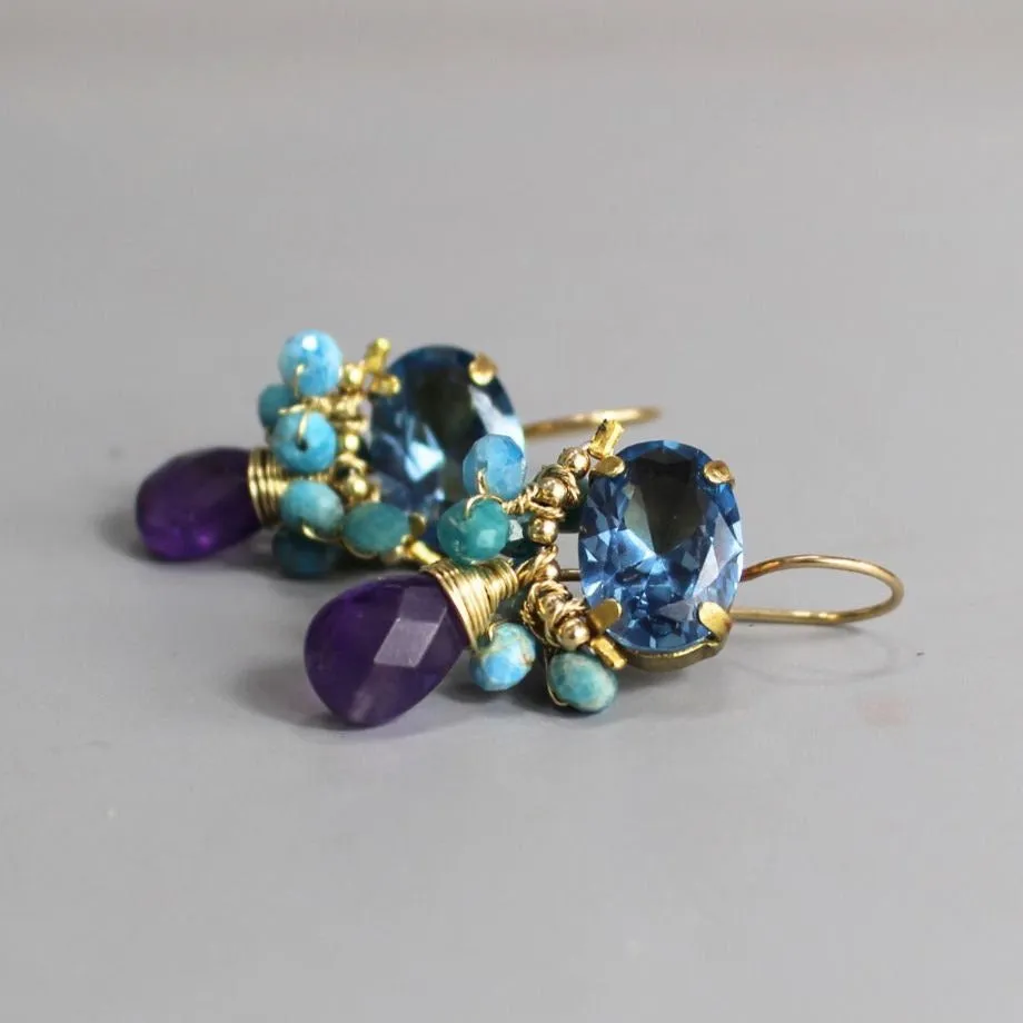 Blue Zircon Apatite Orchid Earrings