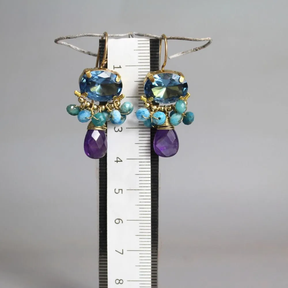 Blue Zircon Apatite Orchid Earrings