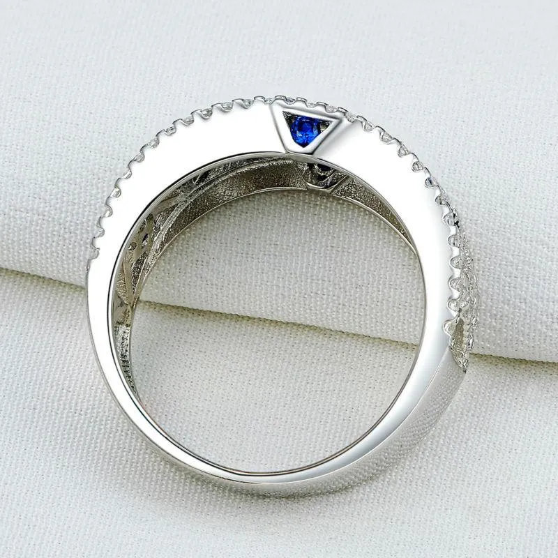 Blue Zirconia Sterling Silver Wedding Ring For Women