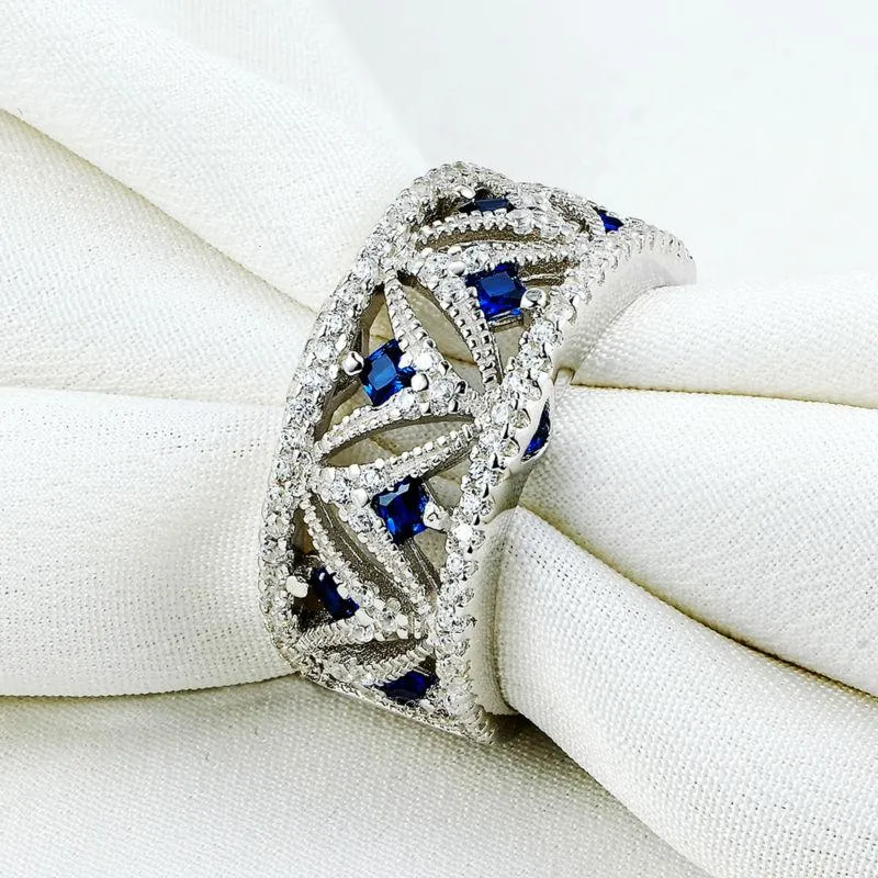 Blue Zirconia Sterling Silver Wedding Ring For Women