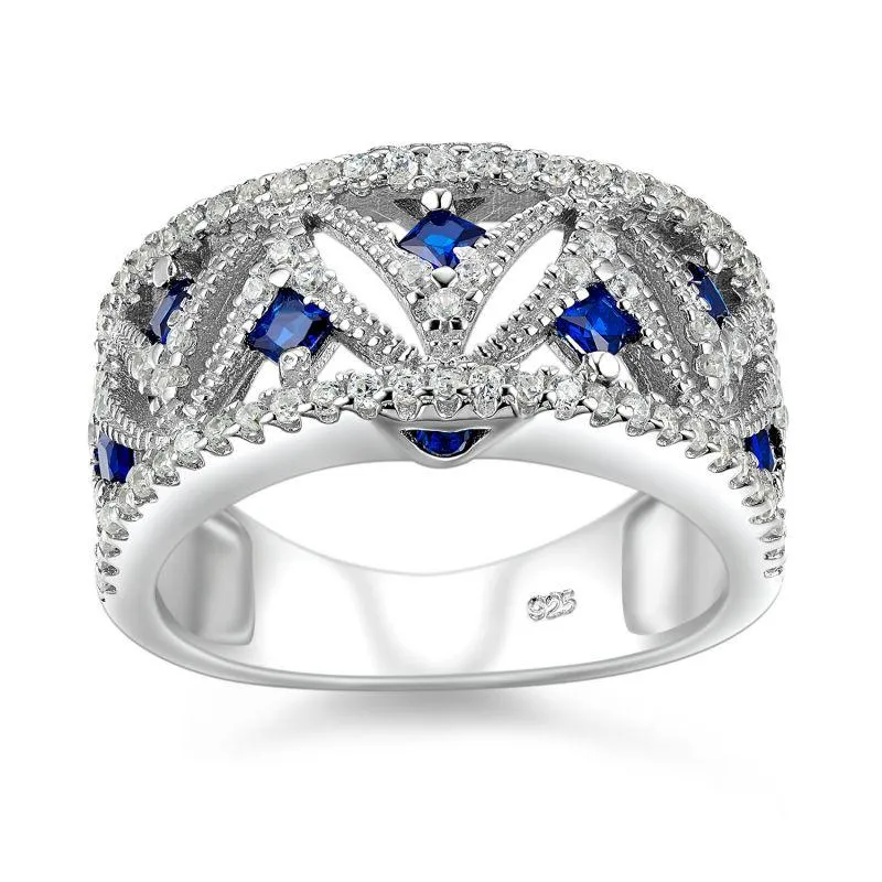 Blue Zirconia Sterling Silver Wedding Ring For Women