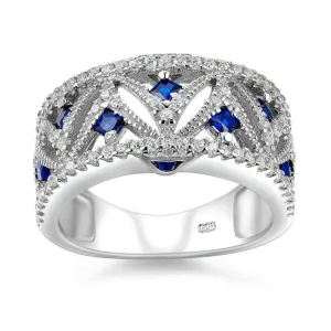 Blue Zirconia Sterling Silver Wedding Ring For Women
