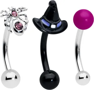 Body Candy 16G Surgical Steel Eyebrow Jewelry Cartilage Tragus Witch Spider Eyebrow Ring Set of 3 5/16??