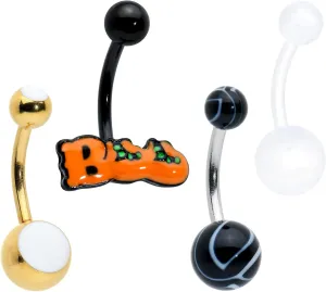 Body Candy 4PC Boo Halloween Acrylic Bright Bonus Pack Stainless Steel Belly Button Rings 14G Navel Piercing