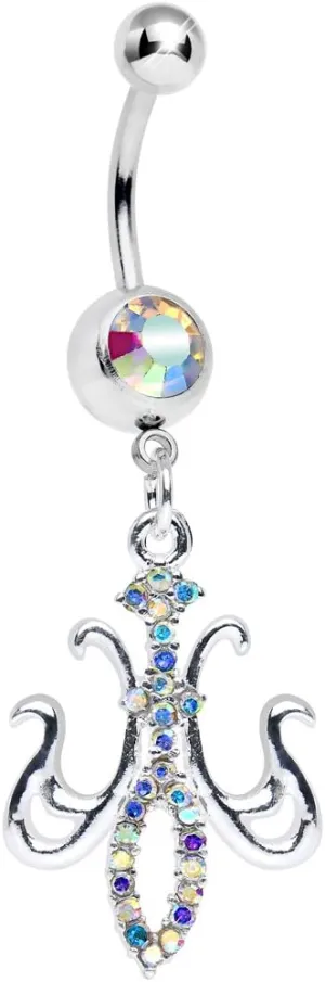 Body Candy Aurora Magnifique Fleur de Lis Dangle Belly Ring