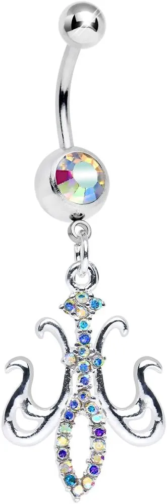Body Candy Aurora Magnifique Fleur de Lis Dangle Belly Ring