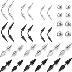 BodyAce 16G Spike Eyebrow Piercing Jewelry, Curved/Straight Barbell Eyebrow Tragus Lip Rings with Balls, Spike Earrings Black Rook Nose Bridge Ring